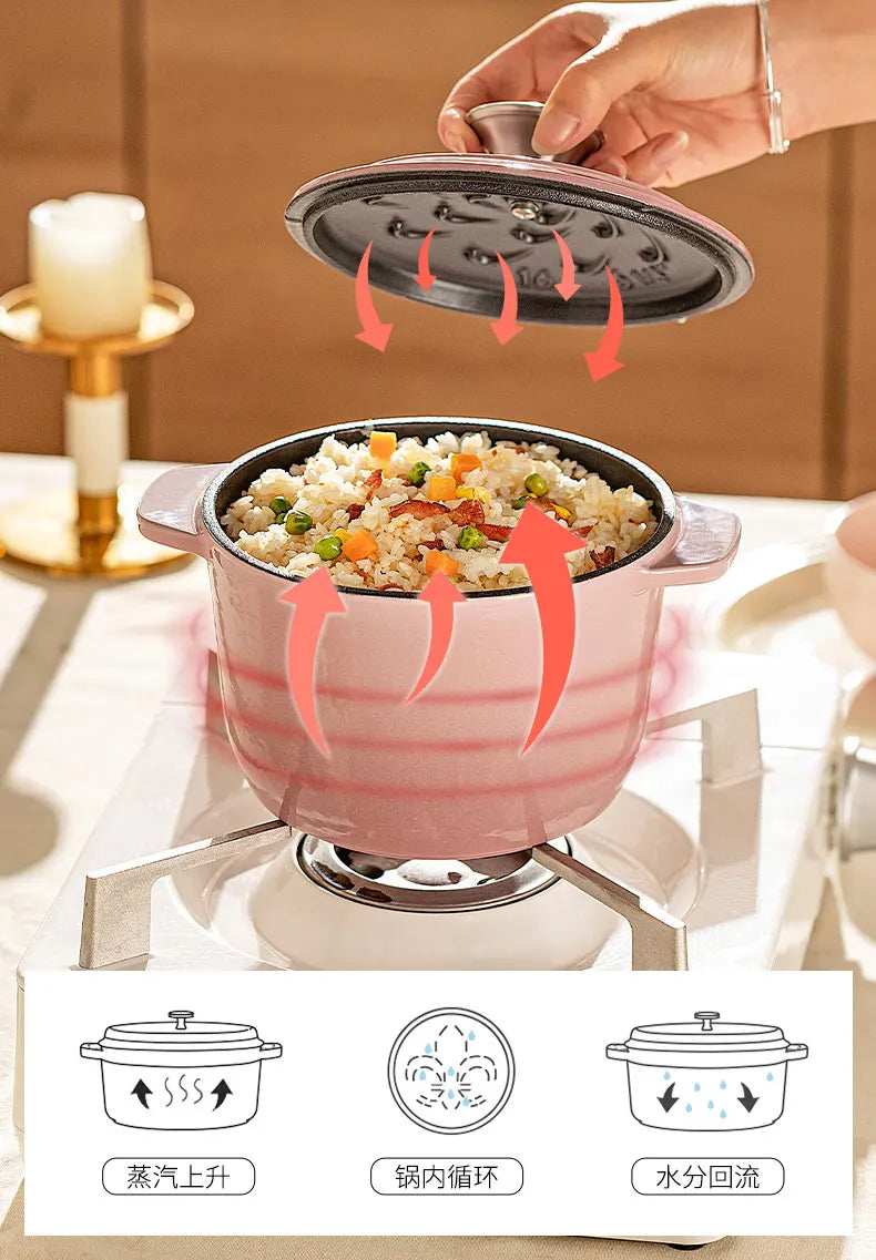 Enameled Mini Cast Iron Dutch Oven 1.7L for Cooking Bake Bread Cast Iron Pot Casserole Dish Heavy Milk Pot Pink Kitchen Stew Pot