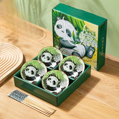 Japanese Hand Drawn Cartoon Tableware Ceramic Bowls Creative Gift Bowls and Chopsticks Set
