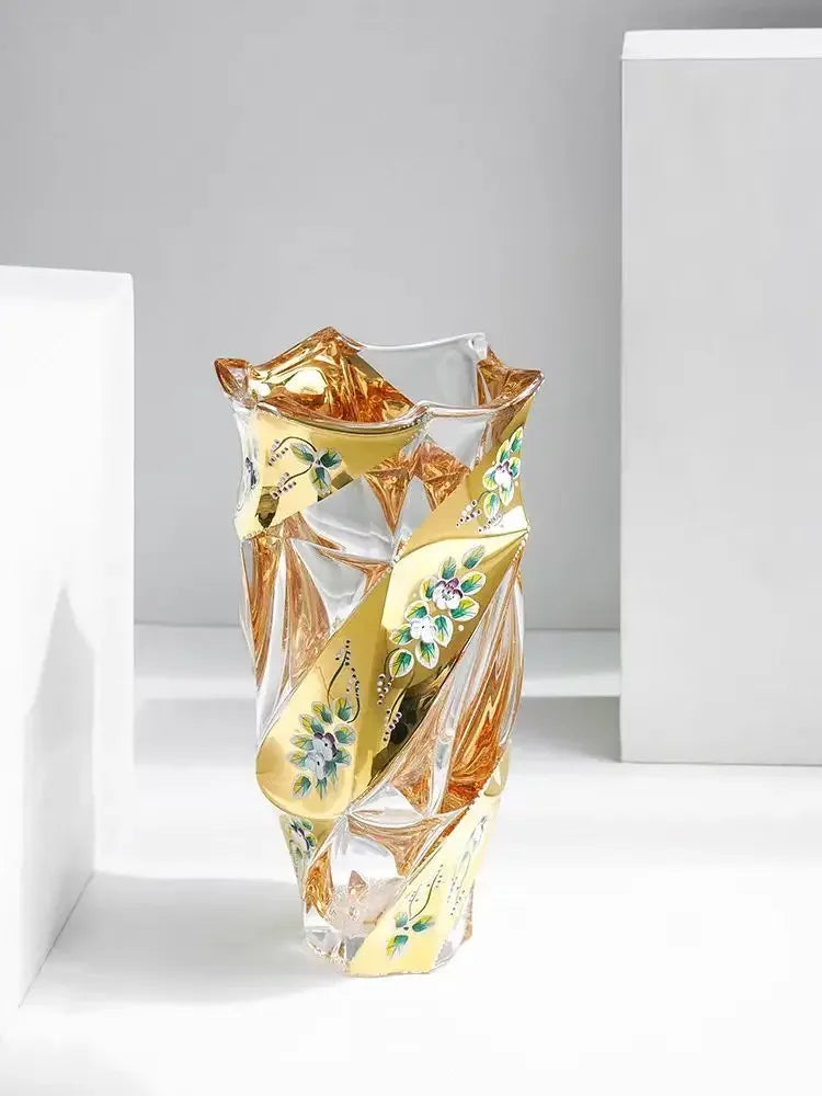 European Crystal Glass Vase Home Decoration, Gold-plated Enamel, European Decoration, Home Gift