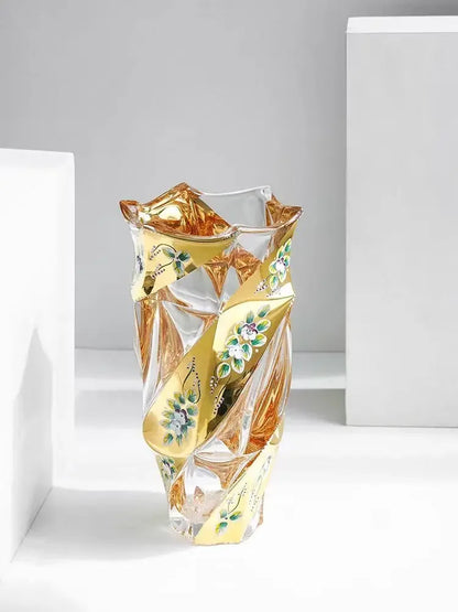 European Crystal Glass Vase Home Decoration, Gold-plated Enamel, European Decoration, Home Gift