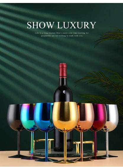 2PCS 350ml Wine Glass Stainless Steel Gold Goblet Champagne Cups Metal Juice Drinking Glass Luxury Barware Kitchen Tools