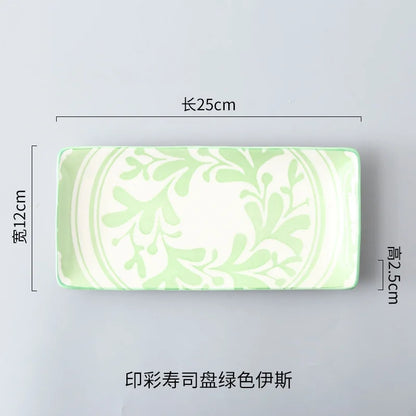 Crockery Party Dinner Dishes Tableware Set Japanese Sushi Plate Creative Underglaze Rectangular Dish Household Cold Plates 1 PC