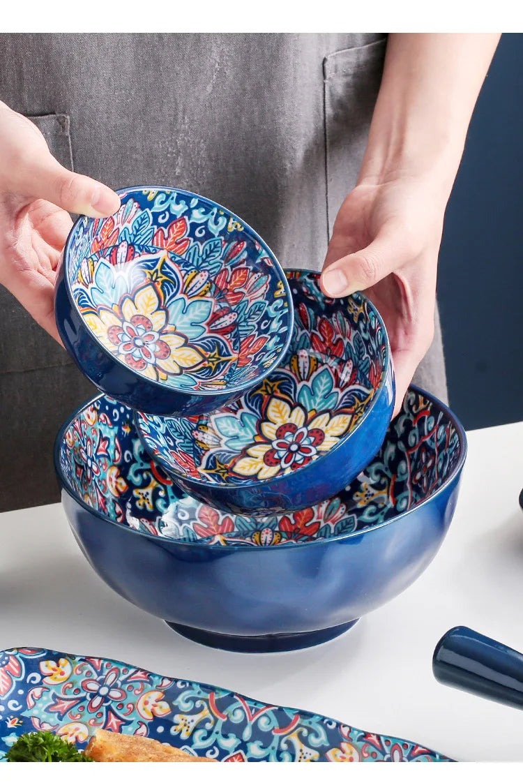 Baroque Ceramic Bowl Set - Creative Rice Soup Noodle Bowl with Handle