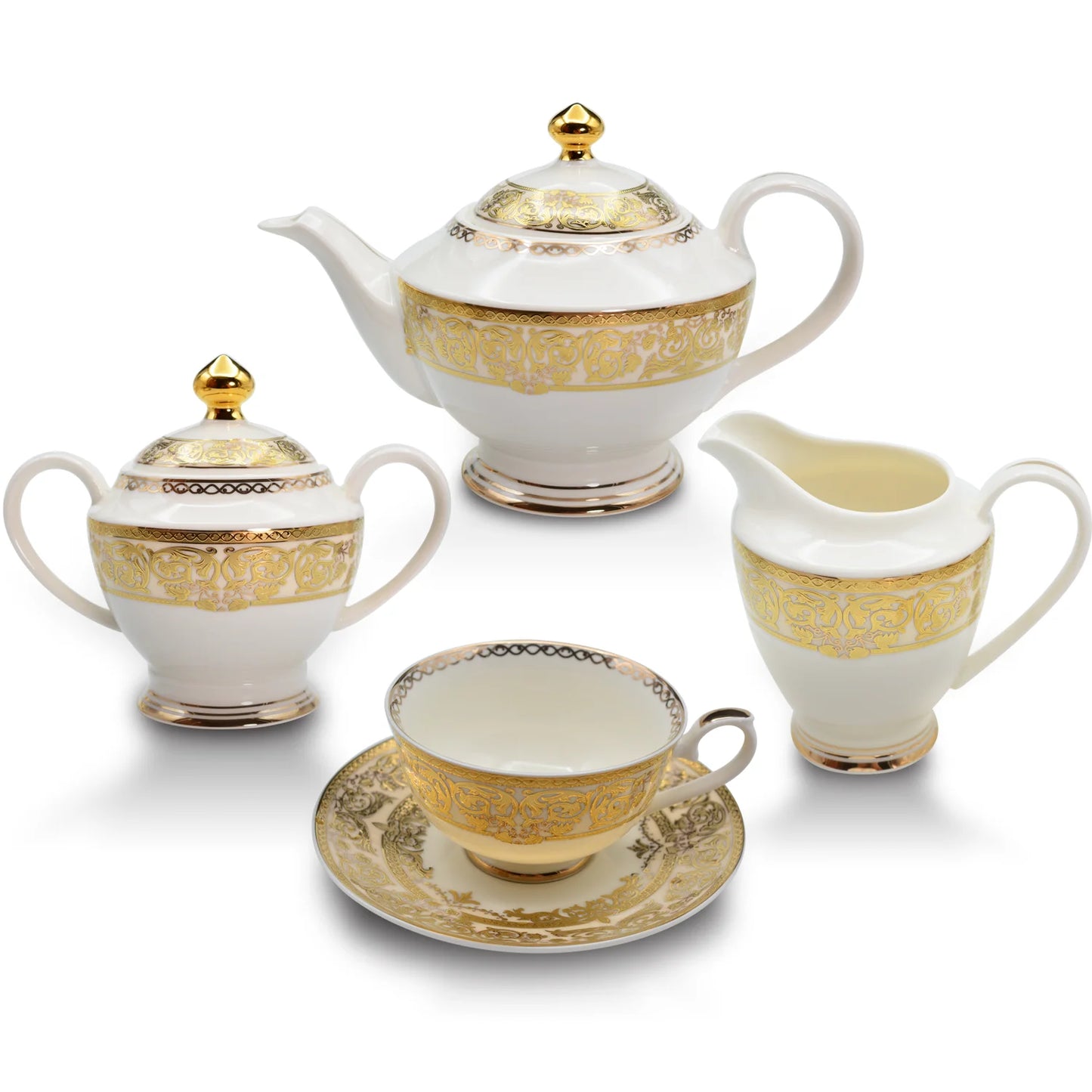 Bone China Platinum Dinner Set - Gold Rim Porcelain Soup Plates & Bowls