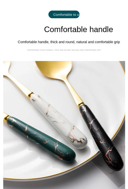 30pcs Cutlery Sets Gold Fork Spoon Knife Set Ceramic Tableware 304 Stainless Steel Dinner Set Cutlery Spoons Sets DropShipping