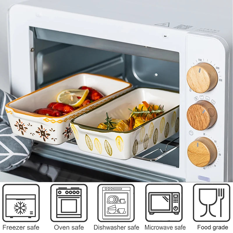 Flowers Ceramic Baking Dish with Handle - Oval Roasting Pan for Lasagna