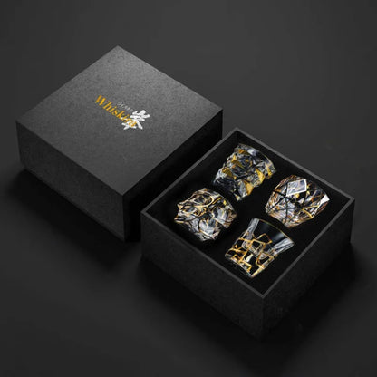 Whiskey Glass Tumblers Set Gold Line Wine Whisky Glasses Golden Painted Crystal Barware Multi-function Beer Cocktail Gift Box