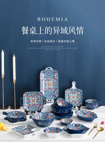 Baroque Ceramic Bowl Set - Creative Rice Soup Noodle Bowl with Handle