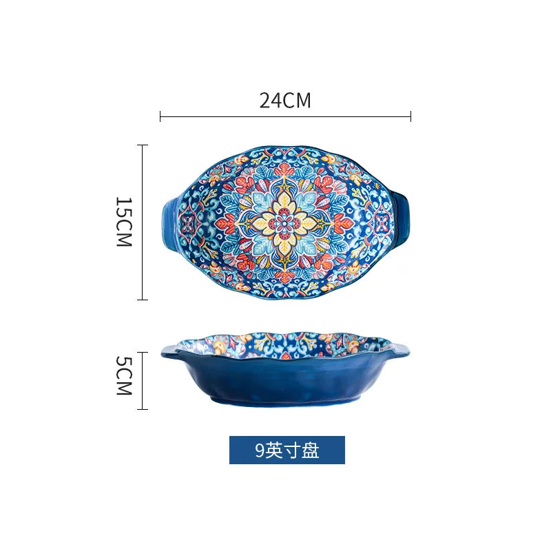 Baroque Ceramic Bowl Set - Creative Rice Soup Noodle Bowl with Handle