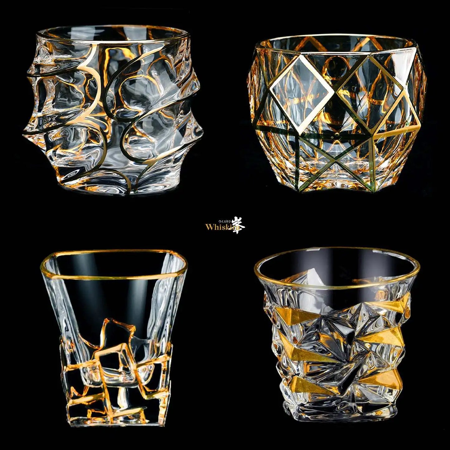 Whiskey Glass Tumblers Set Gold Line Wine Whisky Glasses Golden Painted Crystal Barware Multi-function Beer Cocktail Gift Box