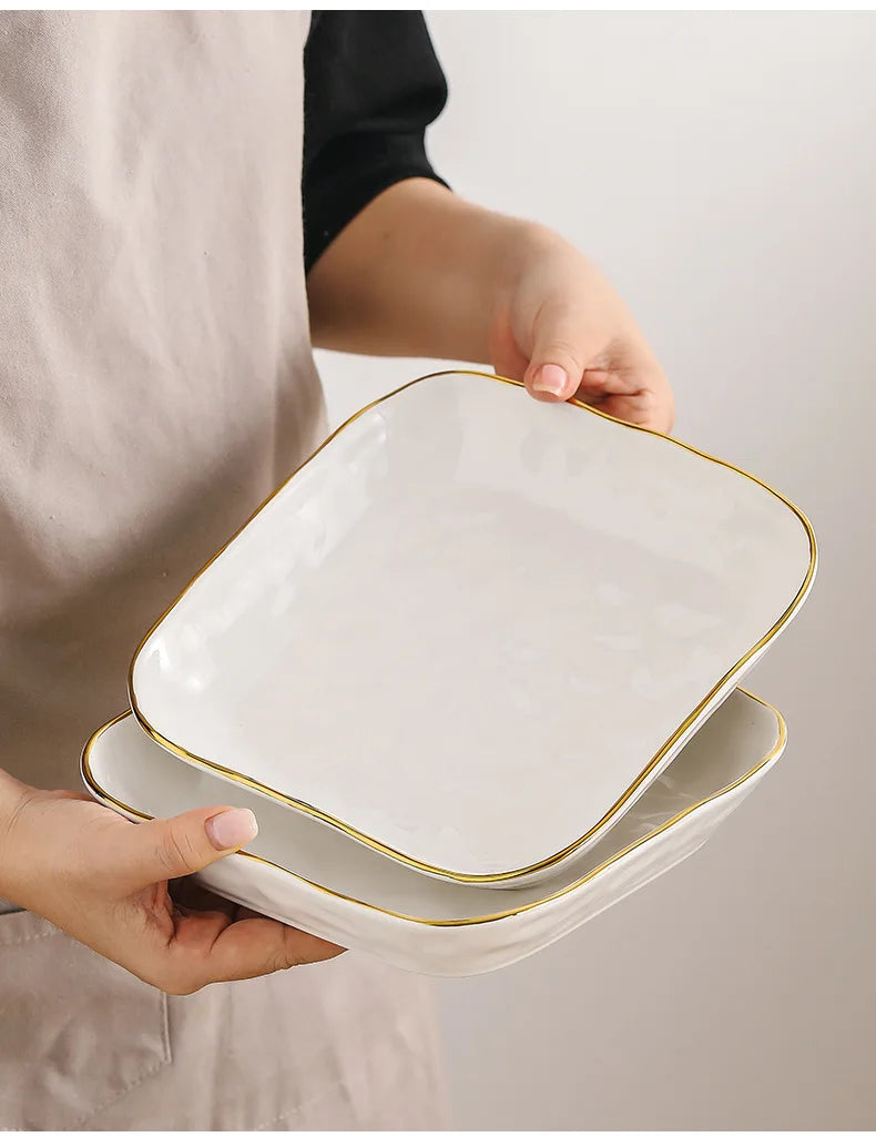 Gold Stroke Ceramic Plate Set - Creative Hammer Decorative Dinner Plates & Steak Dishes