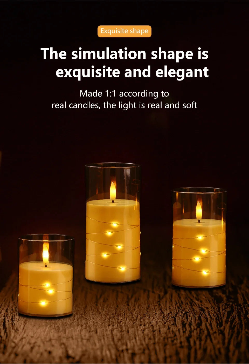 Flameless LED Candles with Embedded Star String Battery Operated Flickering Pillar Candle Light with Remote and Timer Home Decor