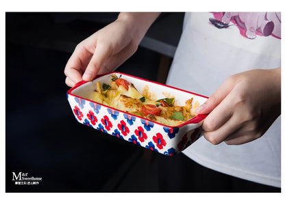 Ceramic Baking Dish Roasting Lasagna Pan  Rectangular Dish Bakeware Pan With Handle Oven Kitchen Baking Tool