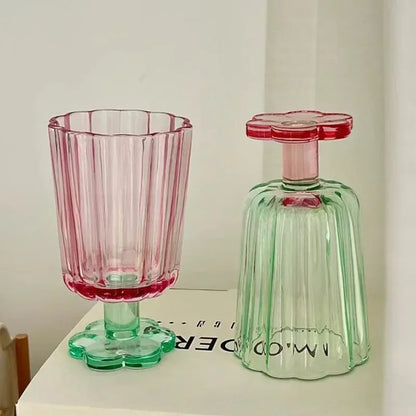 220ml Glass Colorful Flower Shaped Vase Plant Flower Arrangement Ornament Wine Glass Tea Drinking Glass Bar Drinkware Glass Cup