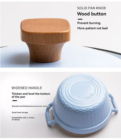 22cm Enameled Mini Cast Iron Dutch Oven For Cooking Stew Meat and Bread Baking Heavy type 2 L Cast Iron Casserole Dish Soup Pot