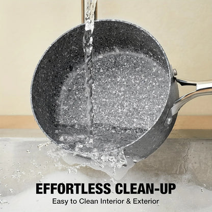 HLAFRG Nonstick Sauce Pan Set - 2Qt & 3Qt Natural Granite Pots with Lids