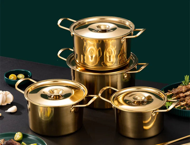 Gold Stainless Steel Stew Pots - Saucepan with Cover for Induction Cooker