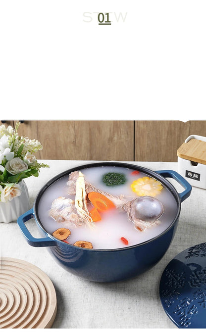 28cm Enameled Cast Iron Dutch Oven 6Qt Cast Iron Casserole Dish with Lid for Bread Baking And Stew Kitchen Cookware Braised Pot