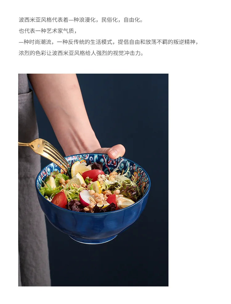 Baroque Ceramic Bowl Set - Creative Rice Soup Noodle Bowl with Handle