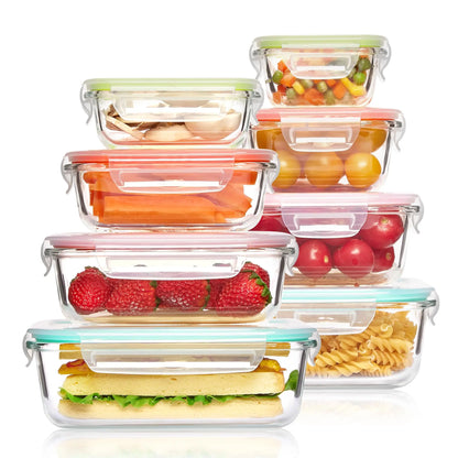 Glass Lunch Box Food Storage Containers, Meal Prep , Airtight Bento Box, for Microwave, Oven, Freezer and Dishwasher, BPA Free