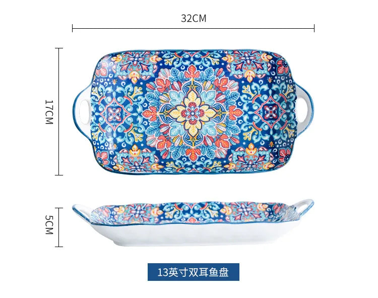 Baroque Ceramic Bowl Set - Creative Rice Soup Noodle Bowl with Handle