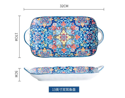 Baroque Ceramic Bowl Set - Creative Rice Soup Noodle Bowl with Handle