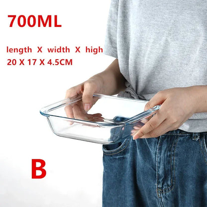 Large Capacity Toughened Glass Baking Dish Pan Oven Basics Plate Bakeware Non-Stick Kitchen Tool Cheese Rice Storage Tray