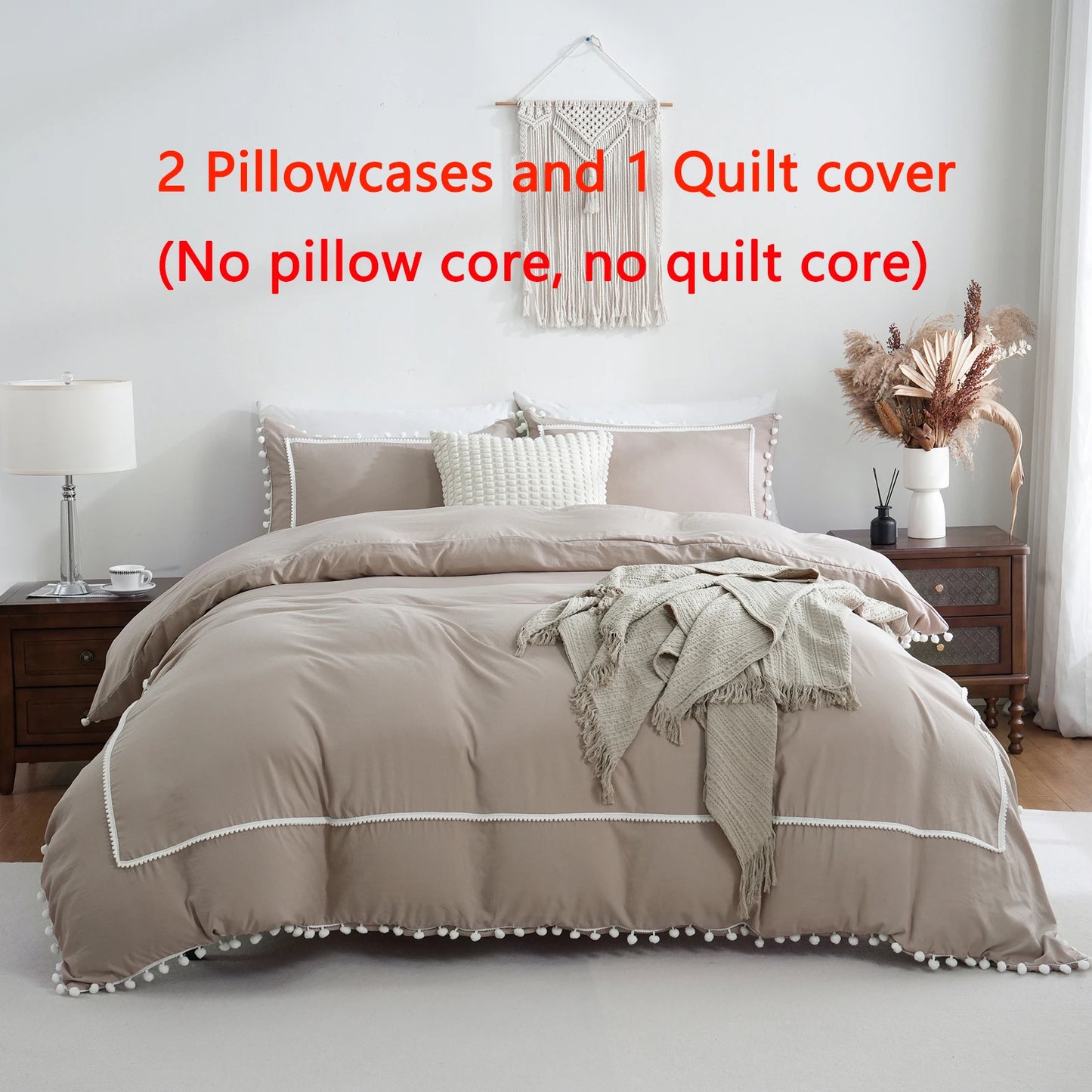 3PCS Khaki Duvet Cover Set Ball Comforter Cover Geometric Line Bed set soft lightweight Down Bedding Set for All season