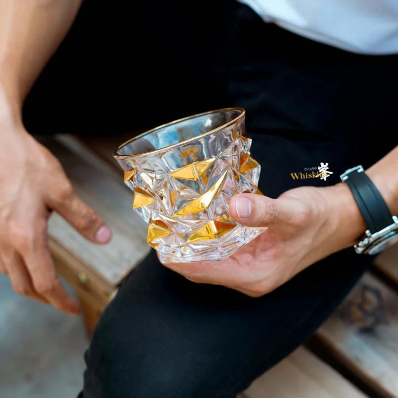 Whiskey Glass Tumblers Set Gold Line Wine Whisky Glasses Golden Painted Crystal Barware Multi-function Beer Cocktail Gift Box