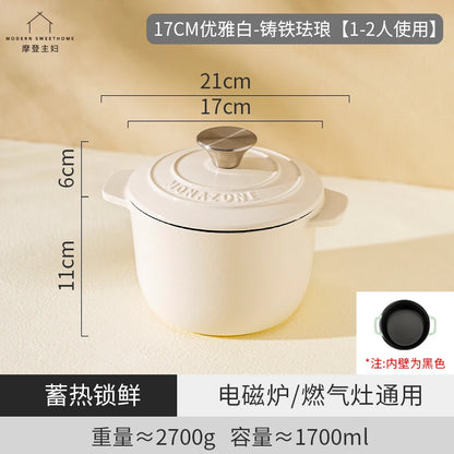 Enameled Mini Cast Iron Dutch Oven 1.7L for Cooking Bake Bread Cast Iron Pot Casserole Dish Heavy Milk Pot Pink Kitchen Stew Pot