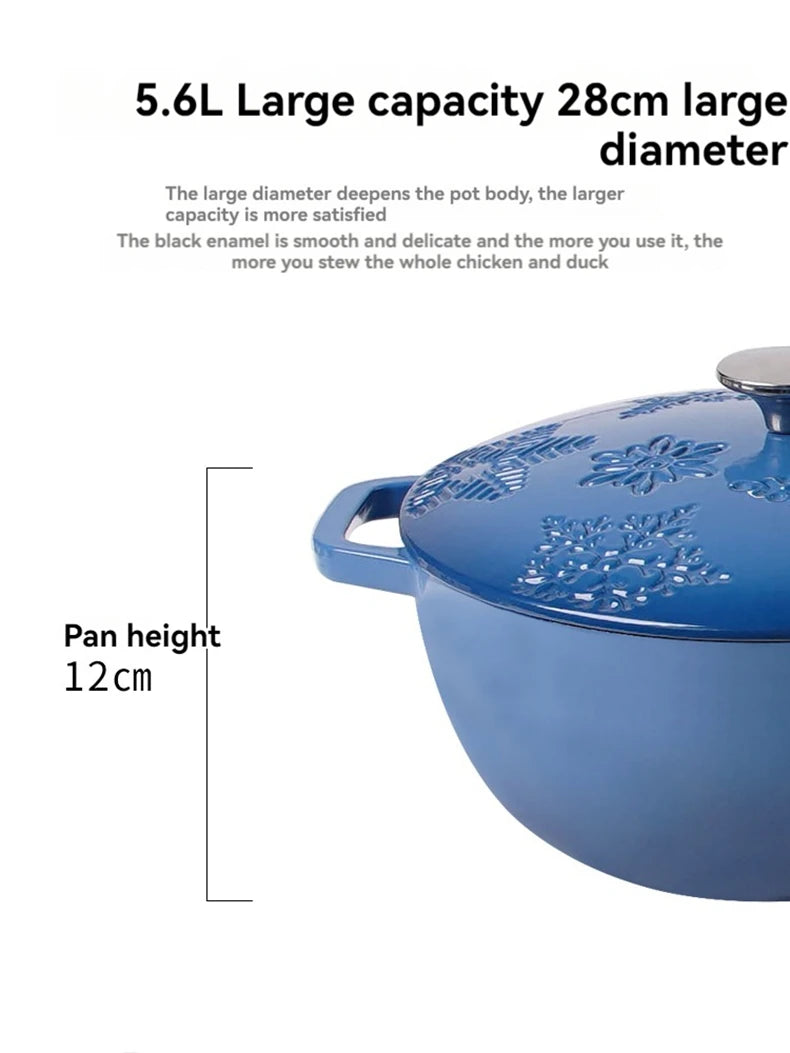 28cm Enameled Cast Iron Dutch Oven 6Qt Cast Iron Casserole Dish with Lid for Bread Baking And Stew Kitchen Cookware Braised Pot