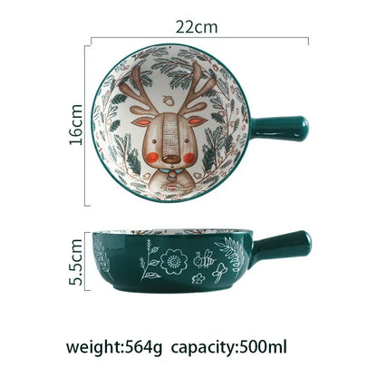 YWDL 500ml Ceramic Bakeware - Forest Animals Baking Pan with Handle