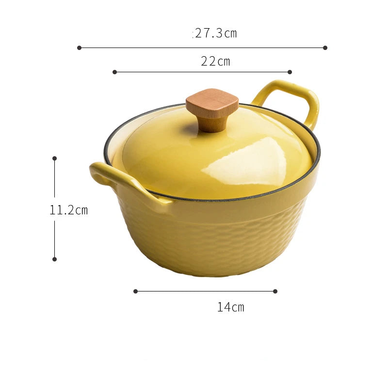 22cm Enameled Mini Cast Iron Dutch Oven For Cooking Stew Meat and Bread Baking Heavy type 2 L Cast Iron Casserole Dish Soup Pot