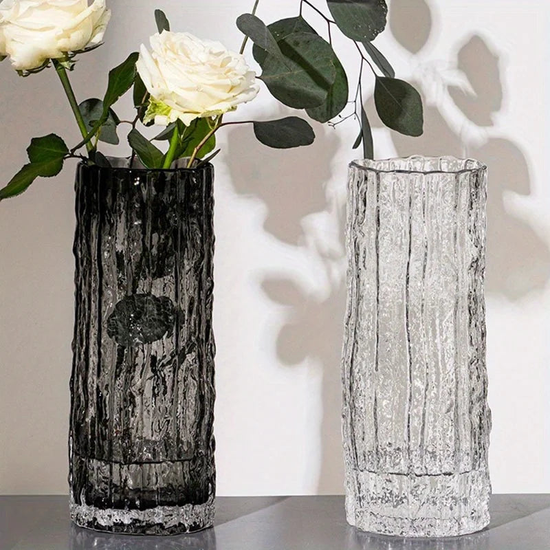 25cm Glacier Glass Vase - Transparent Flower Arrangement Vase for Living Room