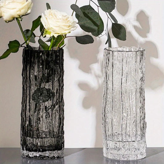 25cm Glacier Glass Vase - Transparent Flower Arrangement Vase for Living Room