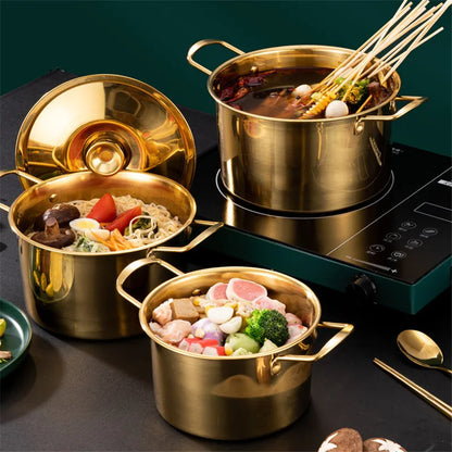 Gold Stainless Steel Stew Pots - Saucepan with Cover for Induction Cooker