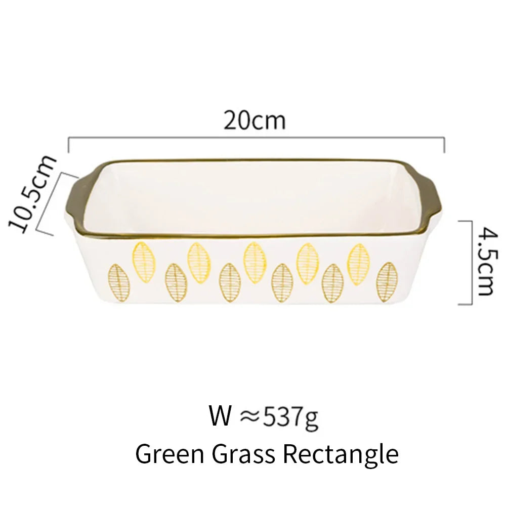 Ceramic Baking Dish Roasting Lasagna Pan  Rectangular Dish Bakeware Pan With Handle Oven Kitchen Baking Tool