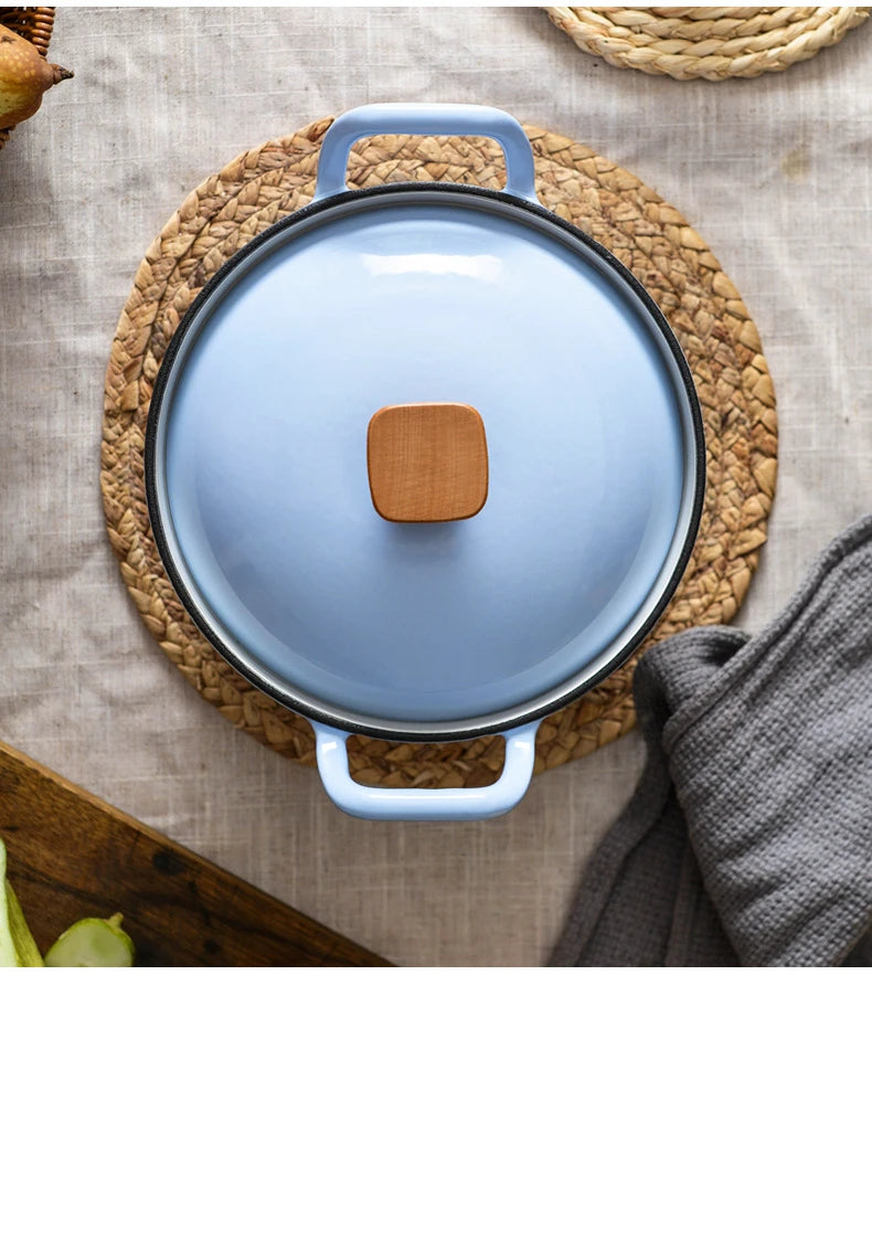 22cm Enameled Mini Cast Iron Dutch Oven For Cooking Stew Meat and Bread Baking Heavy type 2 L Cast Iron Casserole Dish Soup Pot