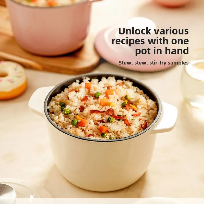 Enameled Mini Cast Iron Dutch Oven 1.7L for Cooking Bake Bread Cast Iron Pot Casserole Dish Heavy Milk Pot Pink Kitchen Stew Pot